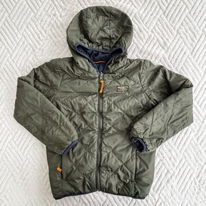 L.L.Bean Boys Large 6X 7 Olive Quilted Hooded Fleece Lined Winter Jacket